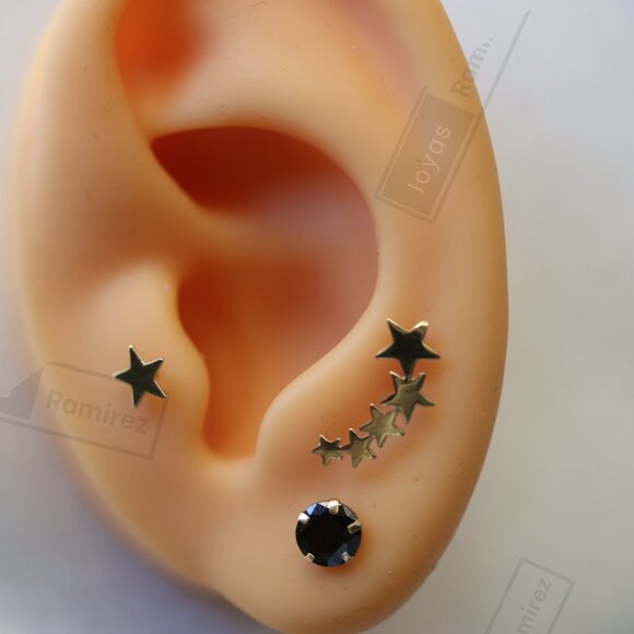 Solid 14K Gold Earrings With Black Zirconia 5 mm Classic Elegance & Bold Shine. - Picture 5 of 7
